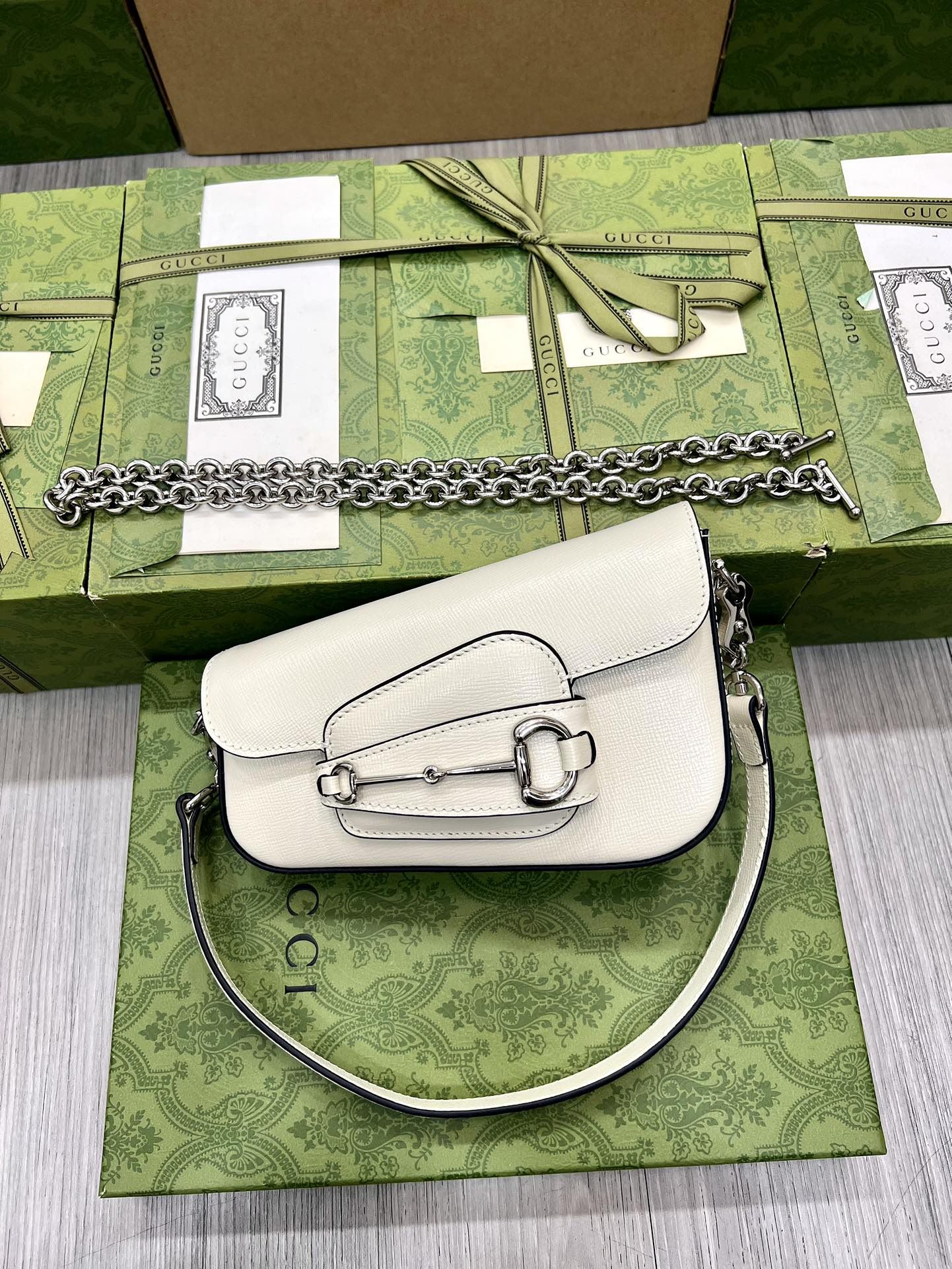 Gucci Horsebit 1955 Mini Shoulder Bag White Leather