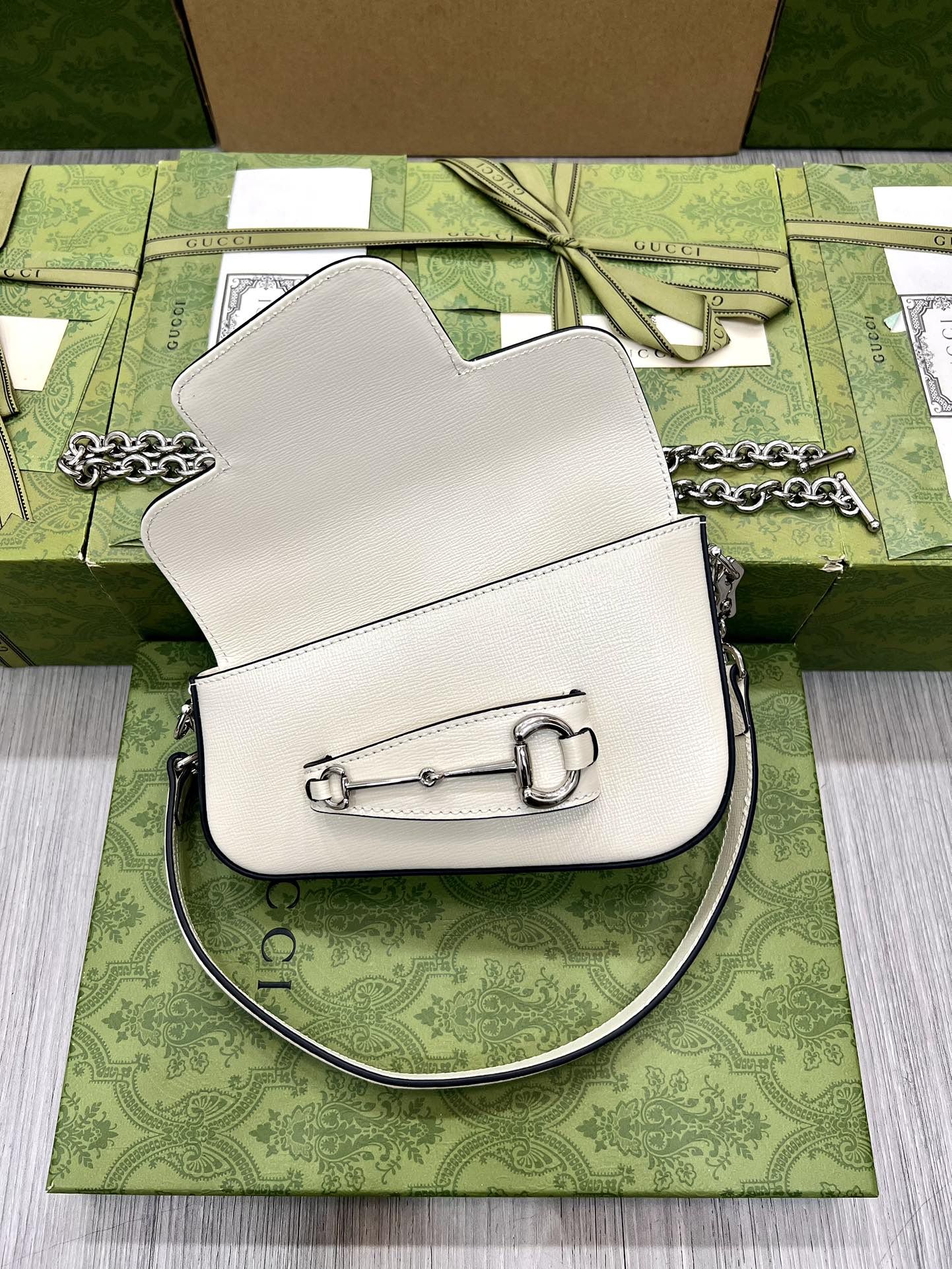 Gucci Horsebit 1955 Mini Shoulder Bag White Leather