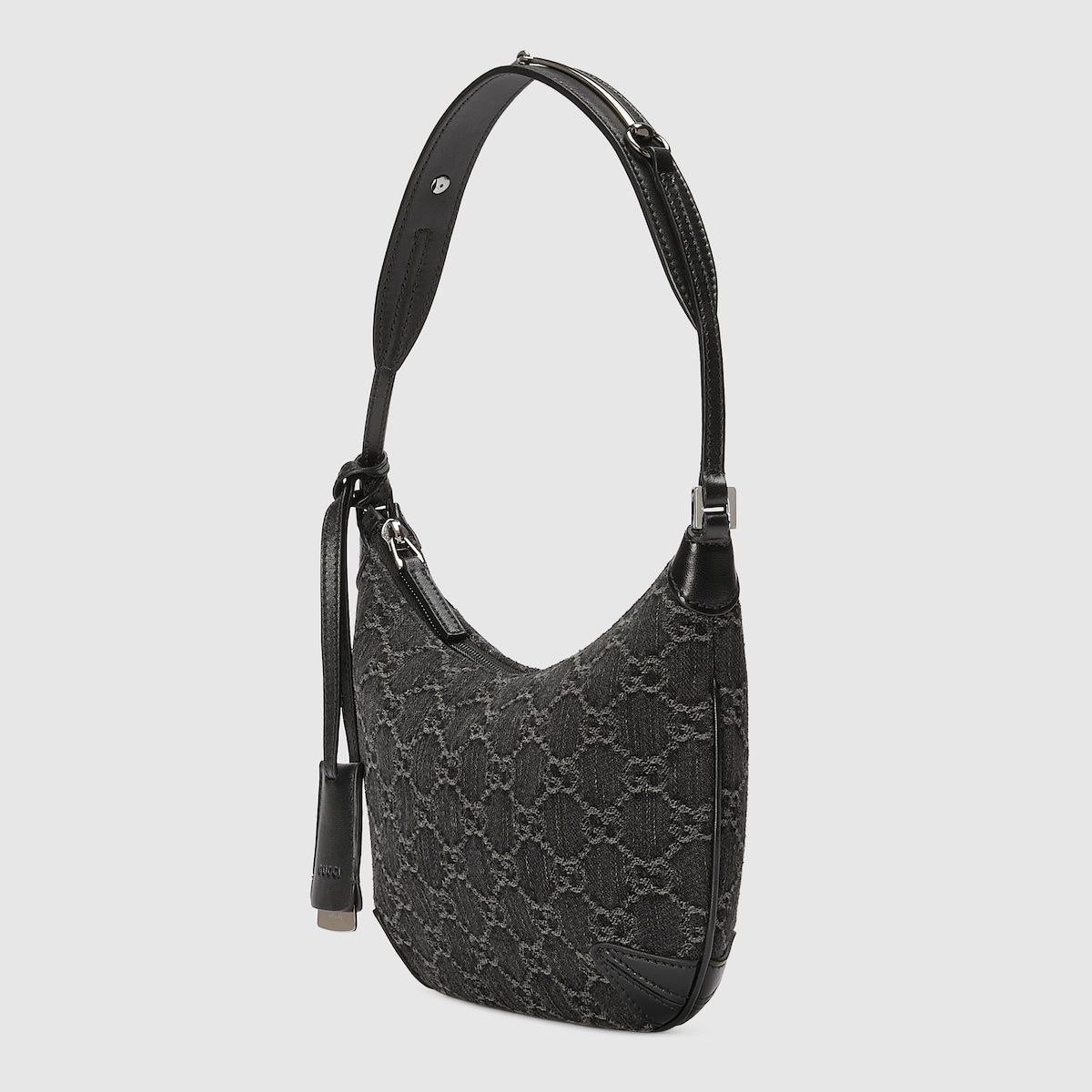 Gucci Horsebit Slim Small Shoulder Bag Black And Grey Gg Denim