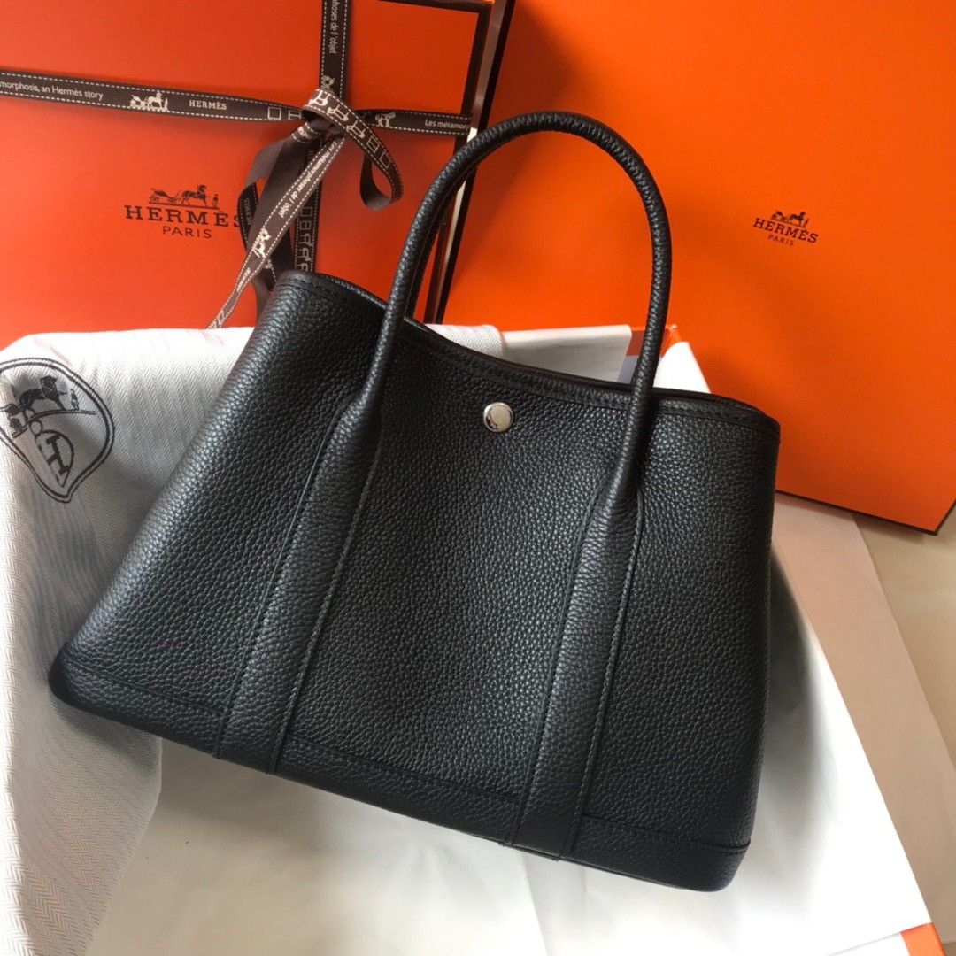 Hermes Garden Party 30 Bag In Black Clemence Leather