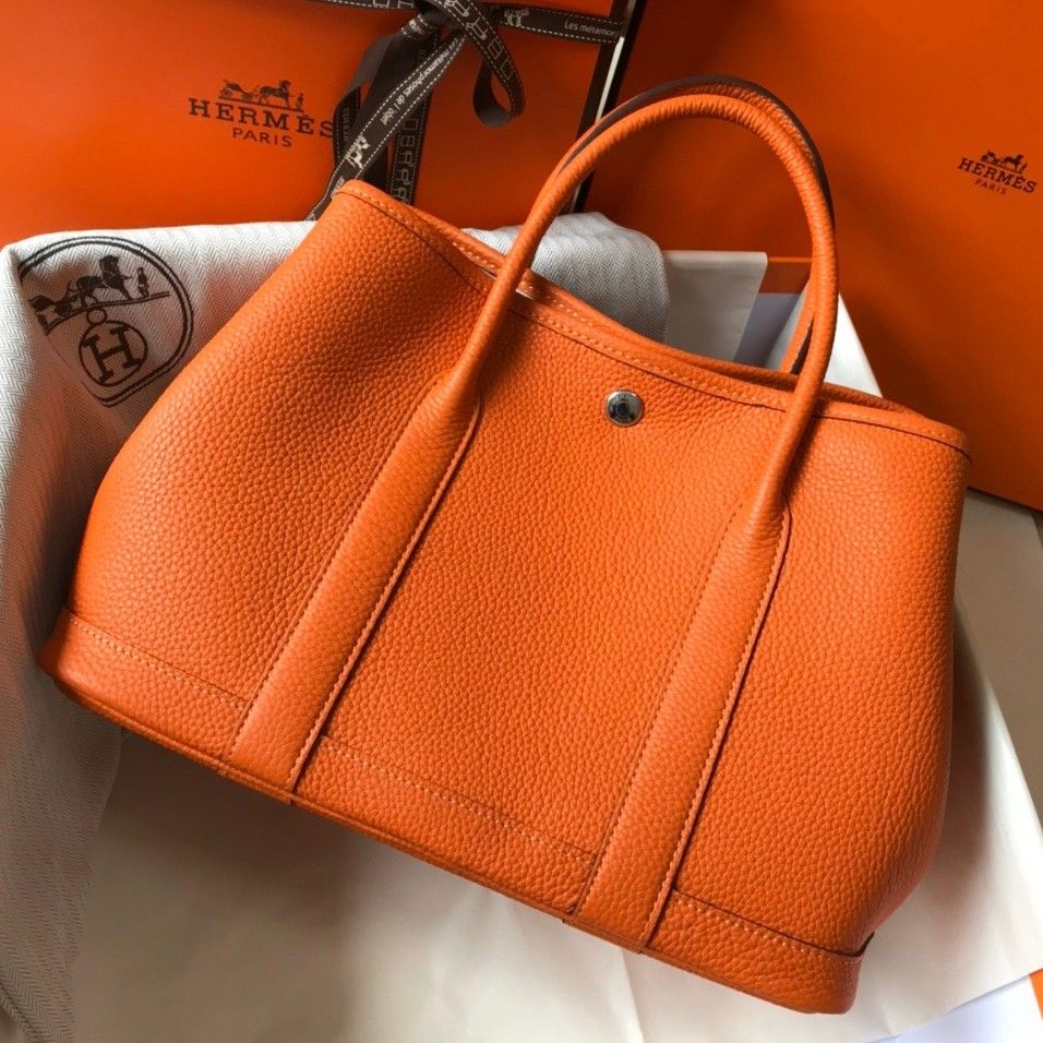 Hermes Garden Party 30 Bag In Orange Clemence Leather