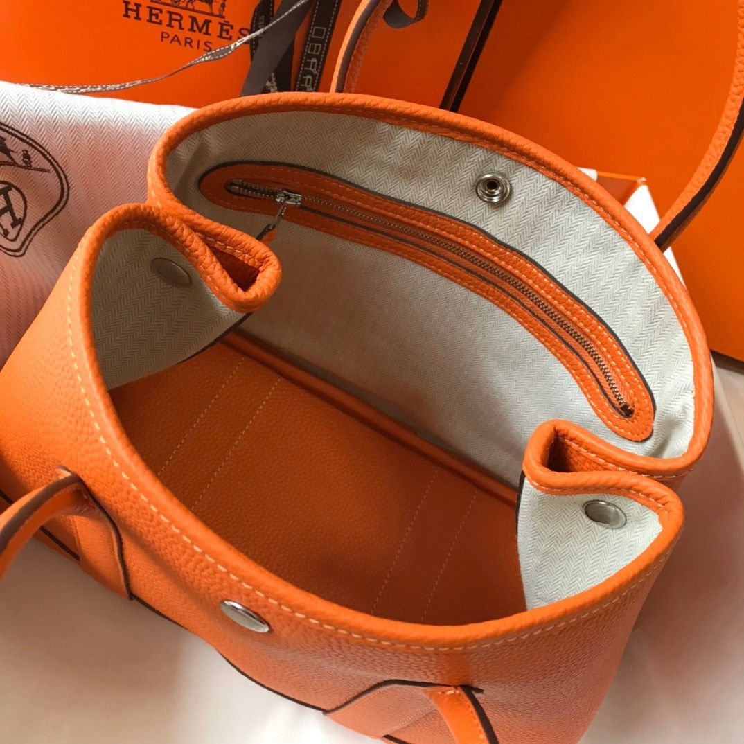 Hermes Garden Party 30 Bag In Orange Clemence Leather