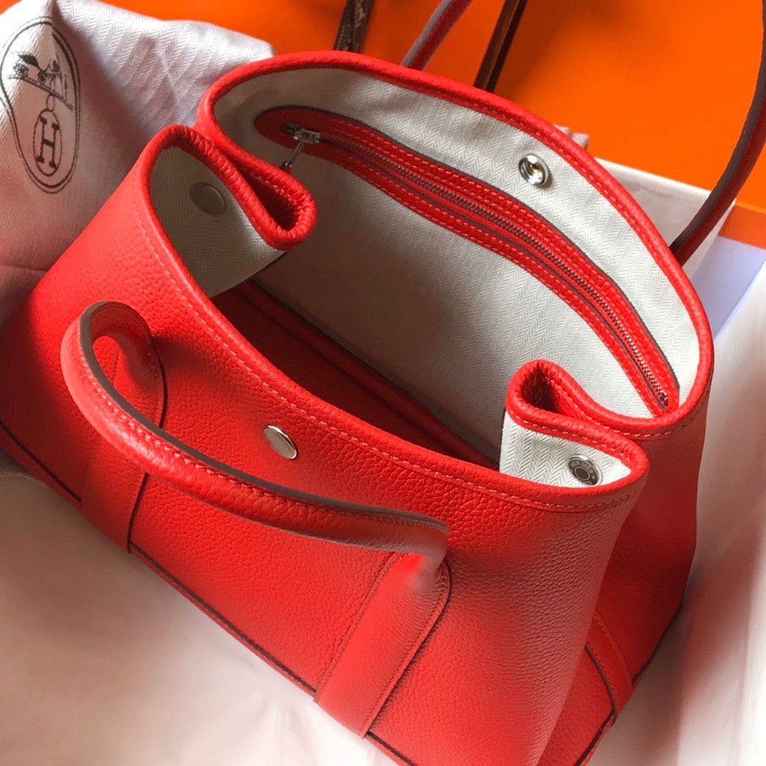 Hermes Garden Party 30 Bag In Red Clemence Leather