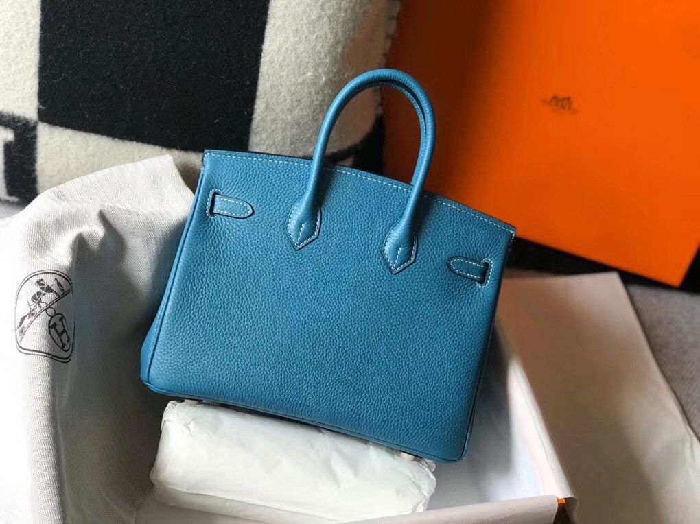 Hermes Birkin 25 Bag In Blue Jean Clemence Leather with GHW