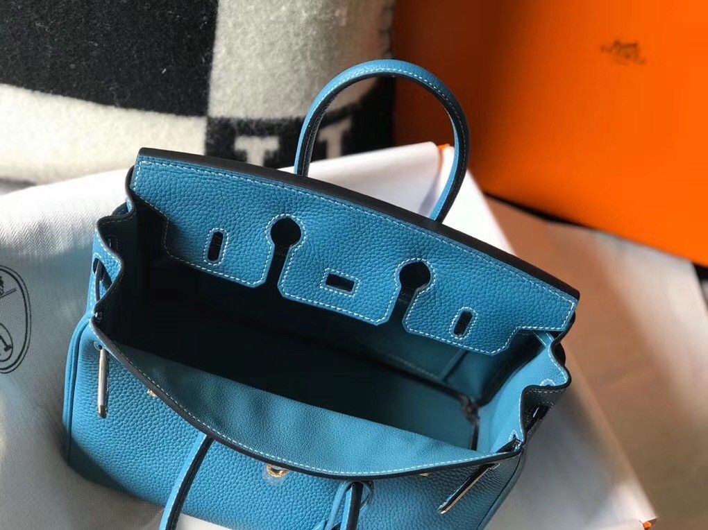 Hermes Birkin 25 Bag In Blue Jean Clemence Leather with GHW