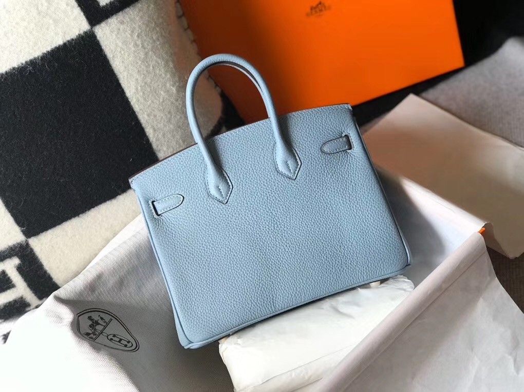 Hermes Birkin 25 Bag In Blue Lin Clemence Leather with GHW