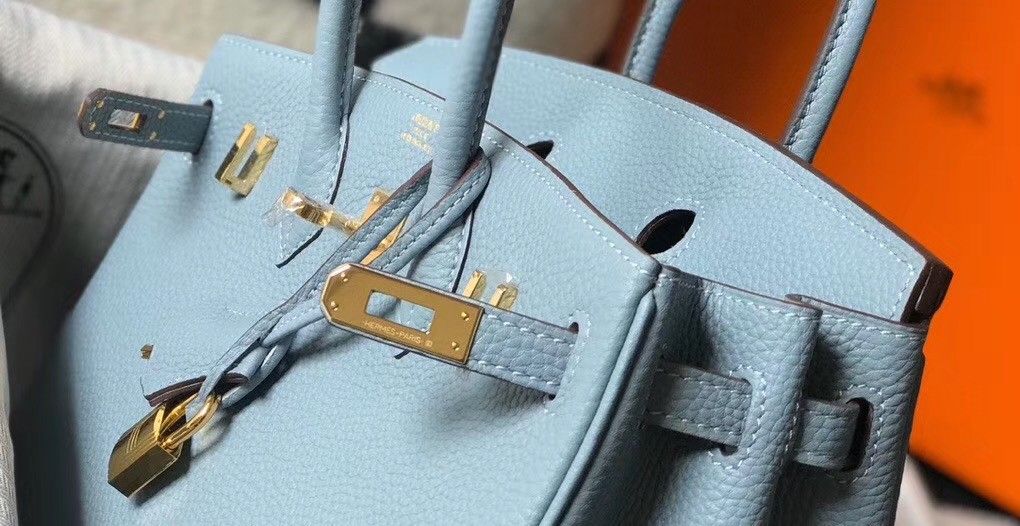 Hermes Birkin 25 Bag In Blue Lin Clemence Leather with GHW