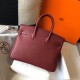 Hermes Birkin 25 Bag In Bordeaux Clemence Leather with GHW