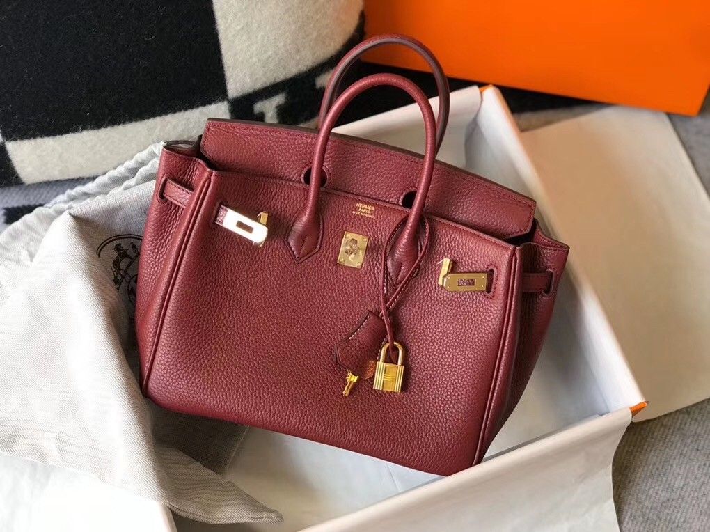 Hermes Birkin 25 Bag In Bordeaux Clemence Leather with GHW