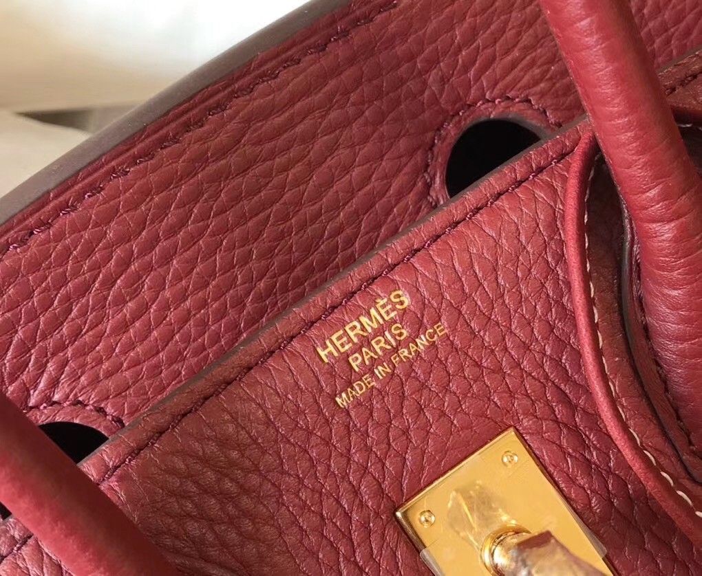 Hermes Birkin 25 Bag In Bordeaux Clemence Leather with GHW