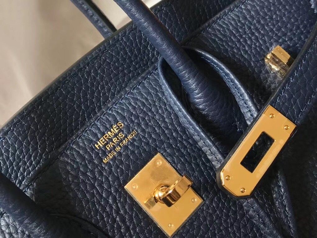 Hermes Birkin 25 Bag In Navy Blue Clemence Leather with GHW