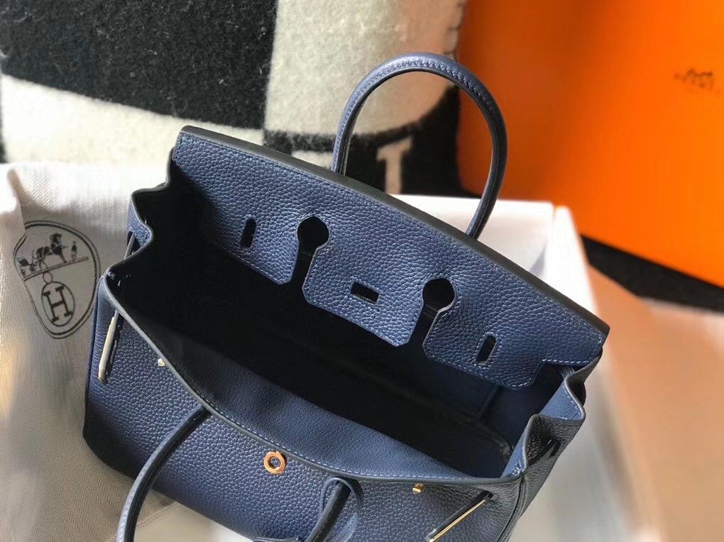 Hermes Birkin 25 Bag In Navy Blue Clemence Leather with GHW