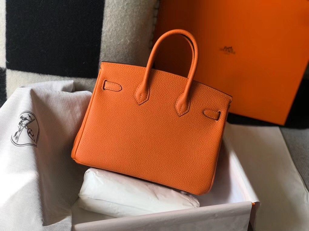 Hermes Birkin 25 Bag In Orange Clemence Leather with GHW