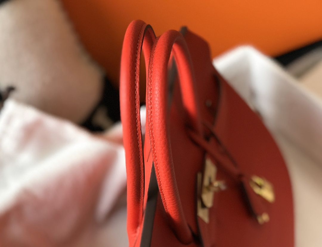 Hermes Birkin 25 Bag In Orange Red Clemence Leather with GHW