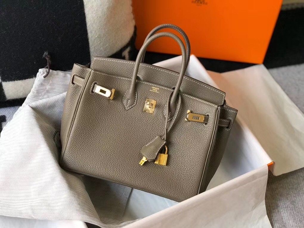 Hermes Birkin 25 Bag In Taupe Clemence Leather with GHW