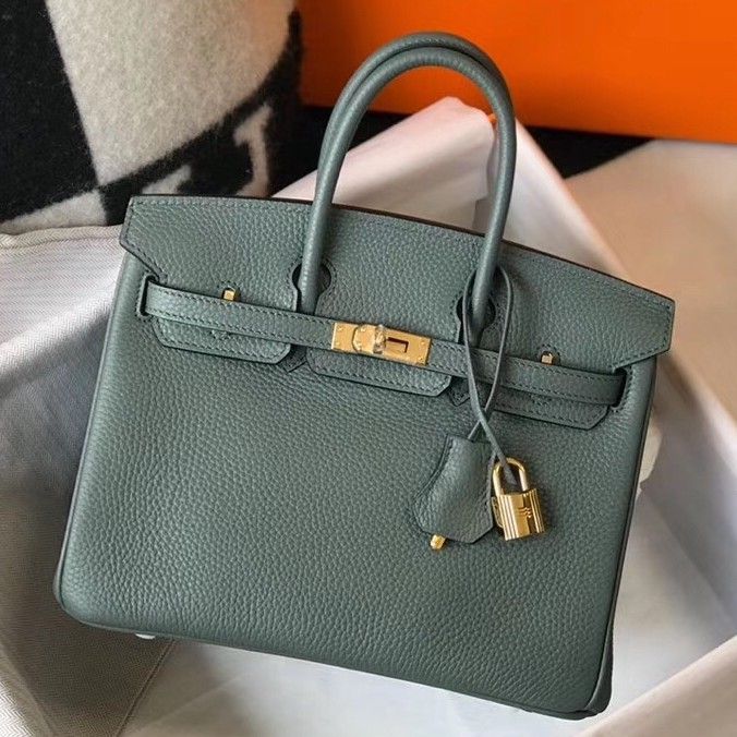 Hermes Birkin 25 Bag In Vert Amande Clemence Leather with GHW