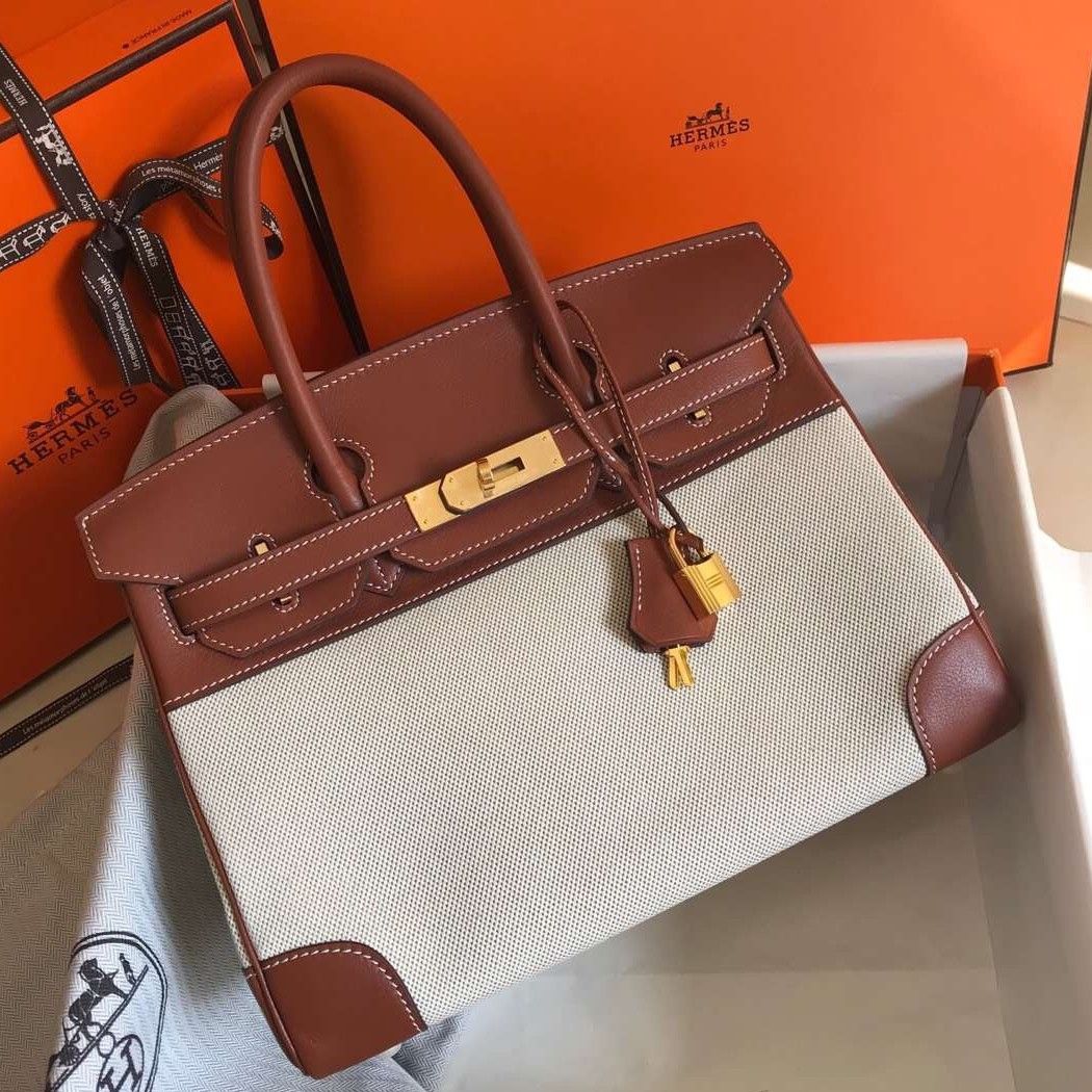 Hermes Birkin 30 Bag in Canvas With Barenia Leather