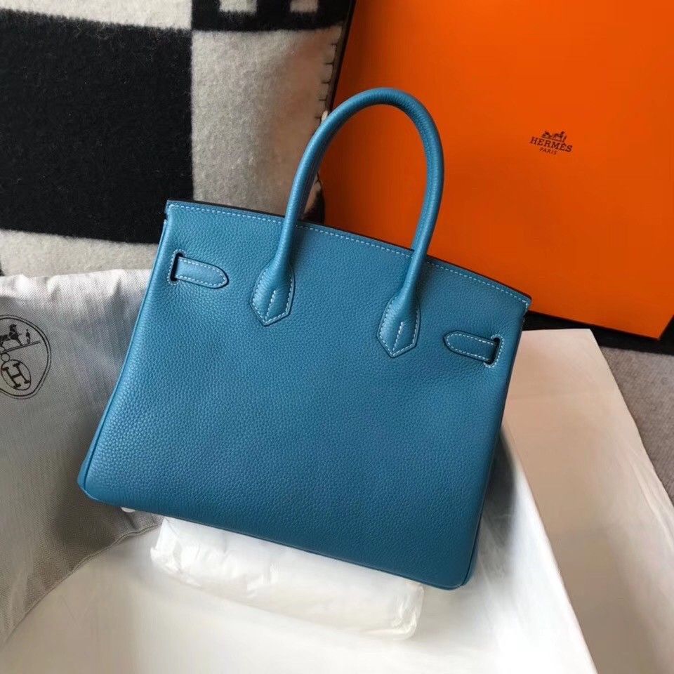 Hermes Birkin 30 Bag in Blue Jean Clemence Leather with GHW