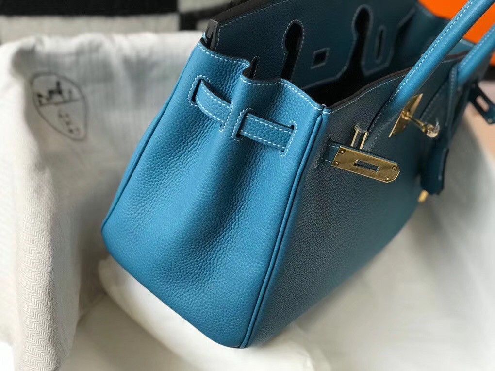 Hermes Birkin 30 Bag in Blue Jean Clemence Leather with GHW