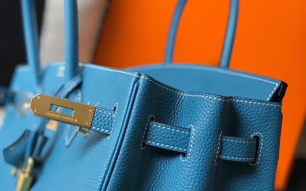 Hermes Birkin 30 Bag in Blue Jean Clemence Leather with GHW