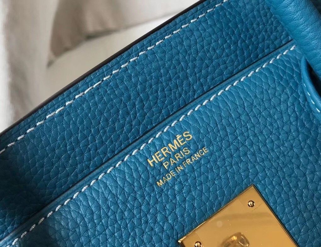 Hermes Birkin 30 Bag in Blue Jean Clemence Leather with GHW