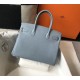 Hermes Birkin 30 Bag in Blue Lin Clemence Leather with GHW