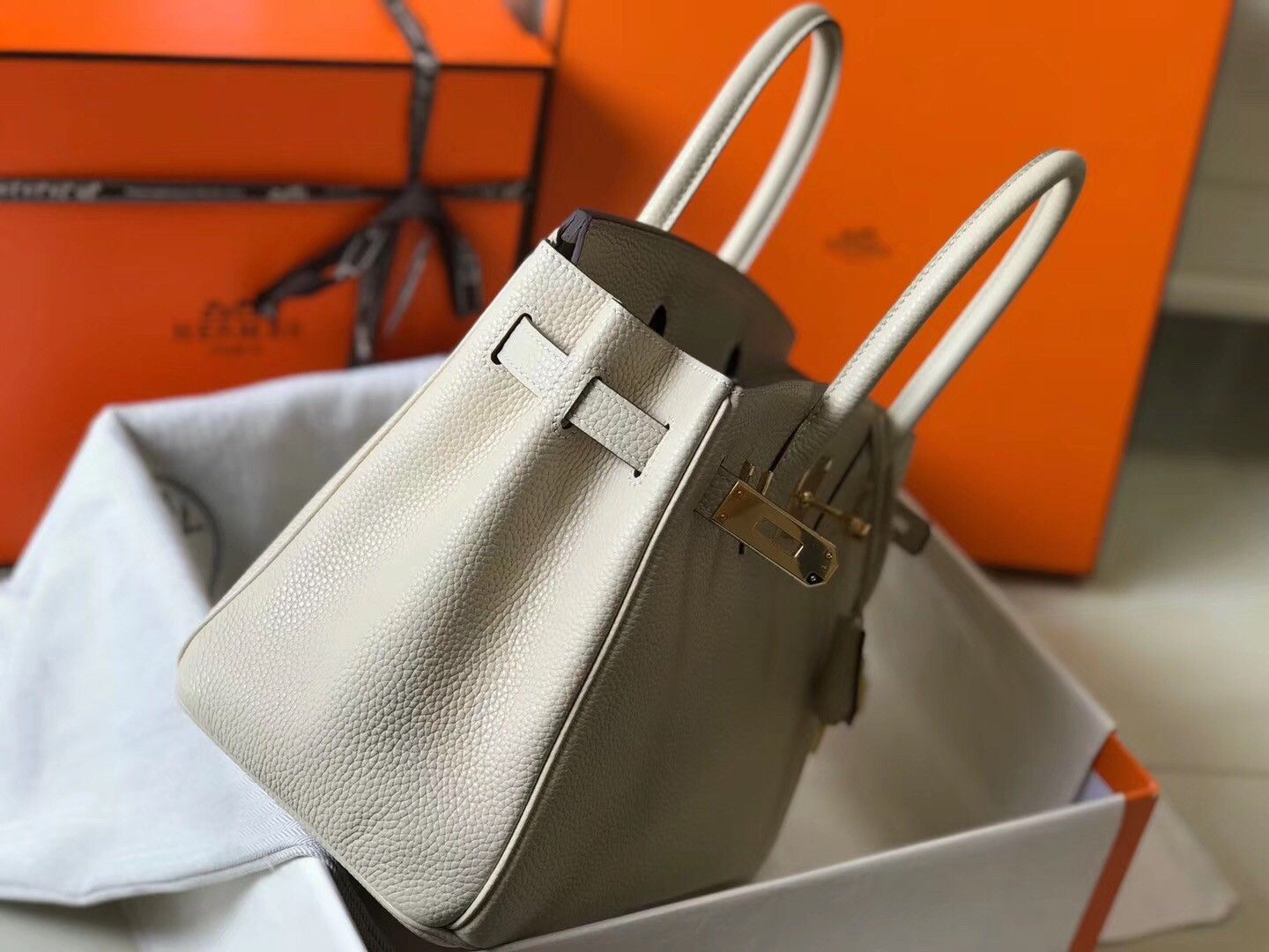 Hermes Birkin 30 Bag in Beton Clemence Leather with GHW