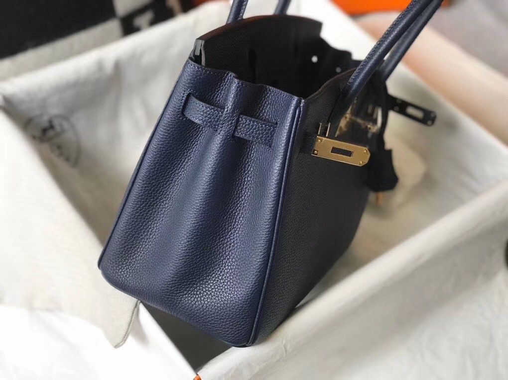 Hermes Birkin 30 Bag in Navy Blue Clemence Leather with GHW