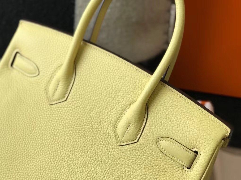 Hermes Birkin 30 Bag in Jaune Poussin Clemence Leather with GHW