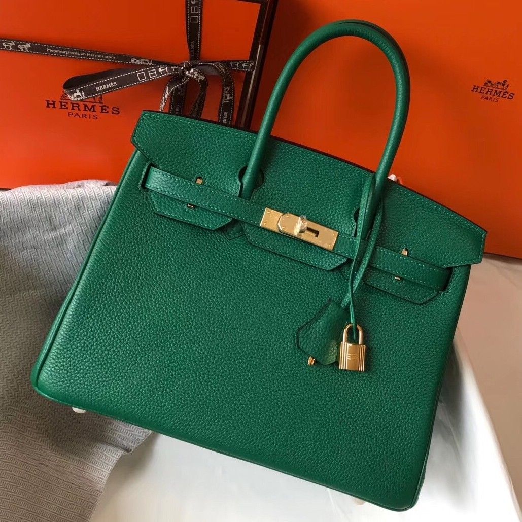 Hermes Birkin 30 Bag in Vert Vertigo Clemence Leather with GHW