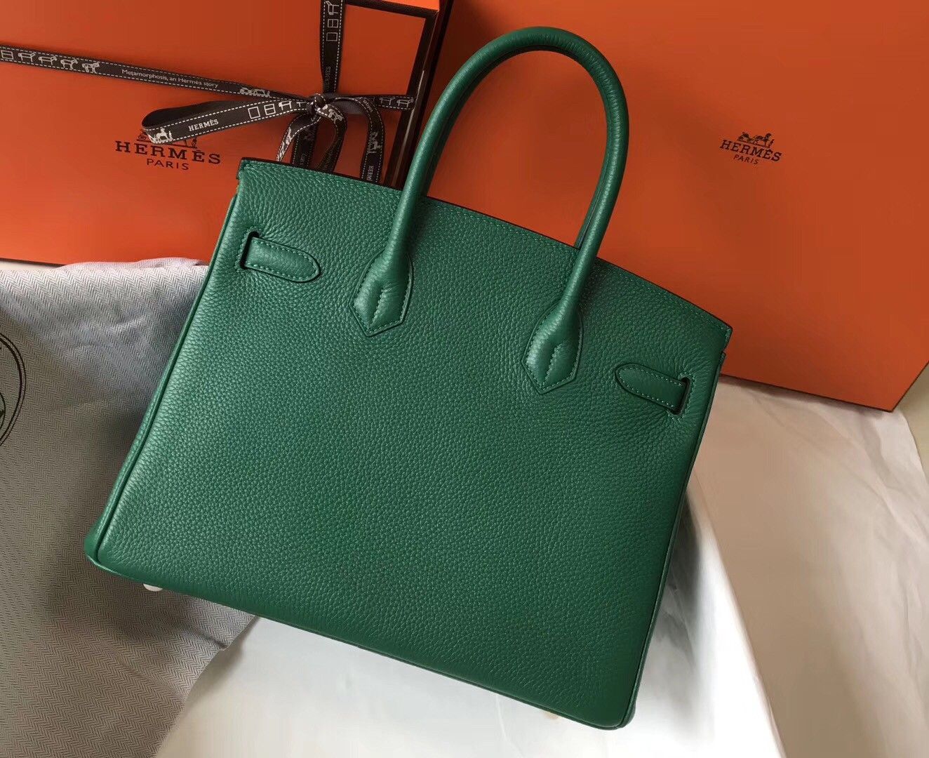 Hermes Birkin 30 Bag in Vert Vertigo Clemence Leather with GHW