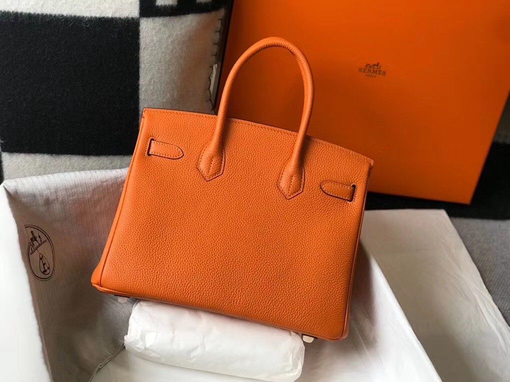 Hermes Birkin 30 Bag in Orange Clemence Leather with GHW