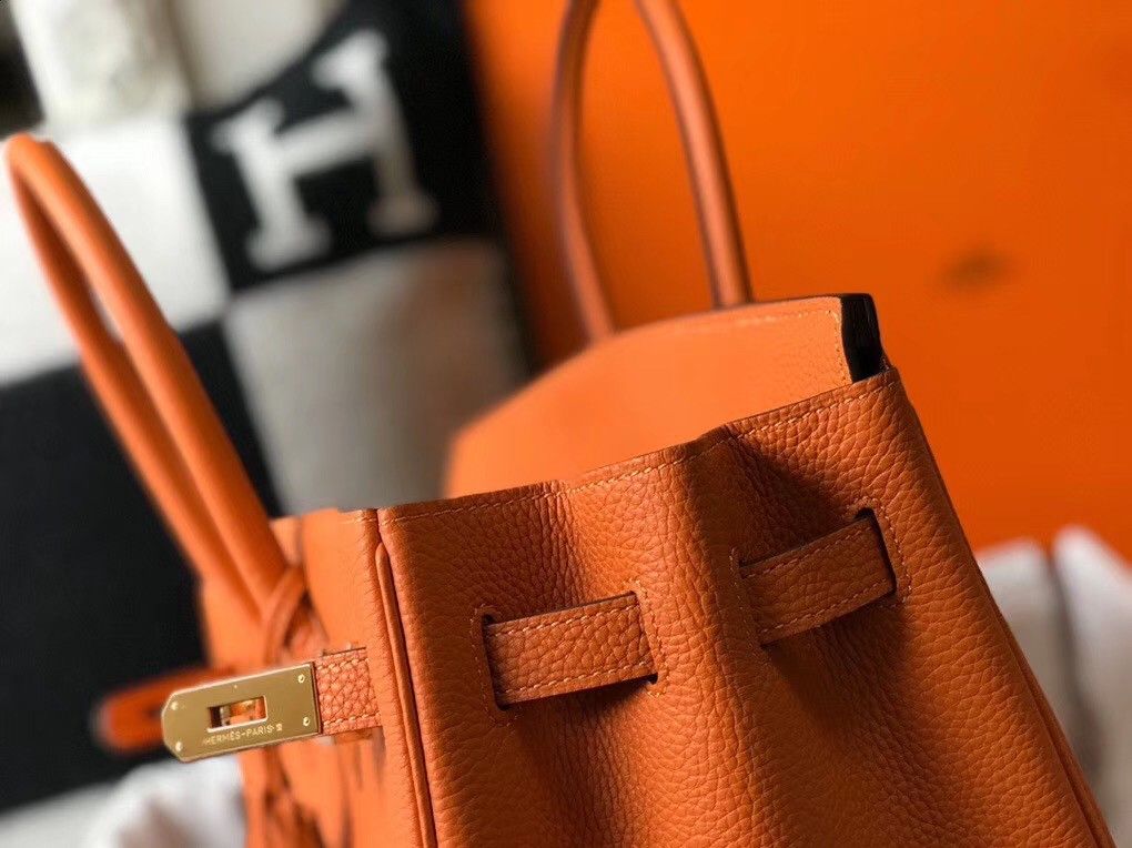 Hermes Birkin 30 Bag in Orange Clemence Leather with GHW