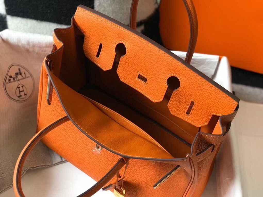 Hermes Birkin 30 Bag in Orange Clemence Leather with GHW