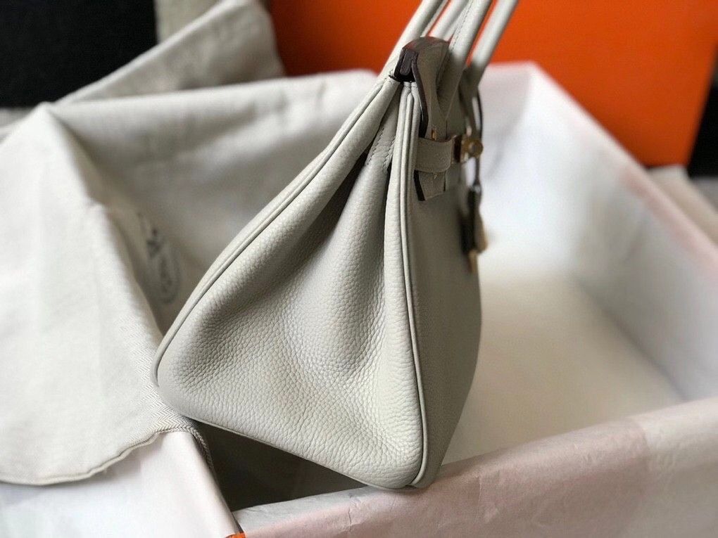 Hermes Birkin 30 Bag in Pearl Grey Clemence Leather with GHW