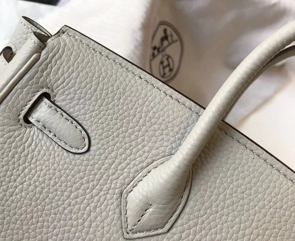 Hermes Birkin 30 Bag in Pearl Grey Clemence Leather with GHW