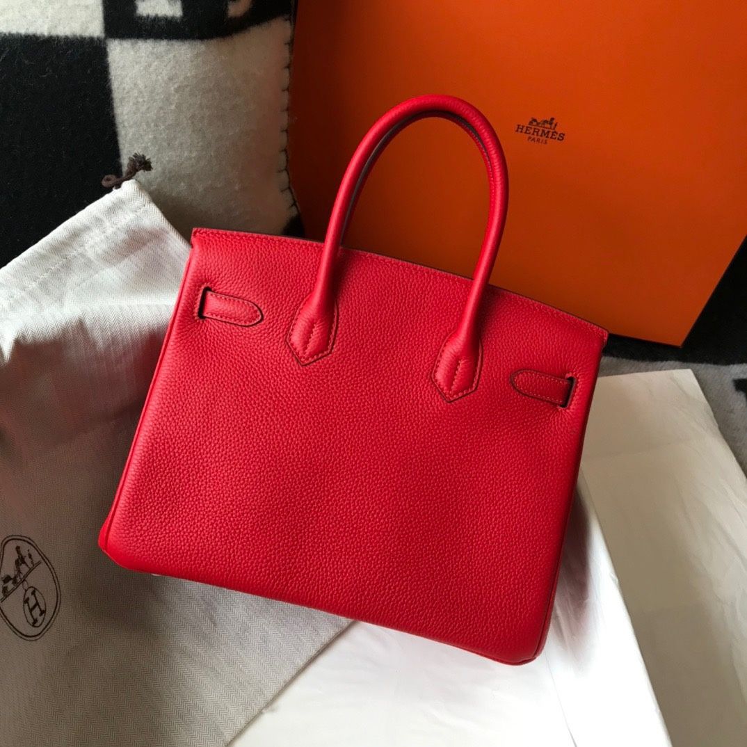 Hermes Birkin 30 Bag in Red Clemence Leather with GHW