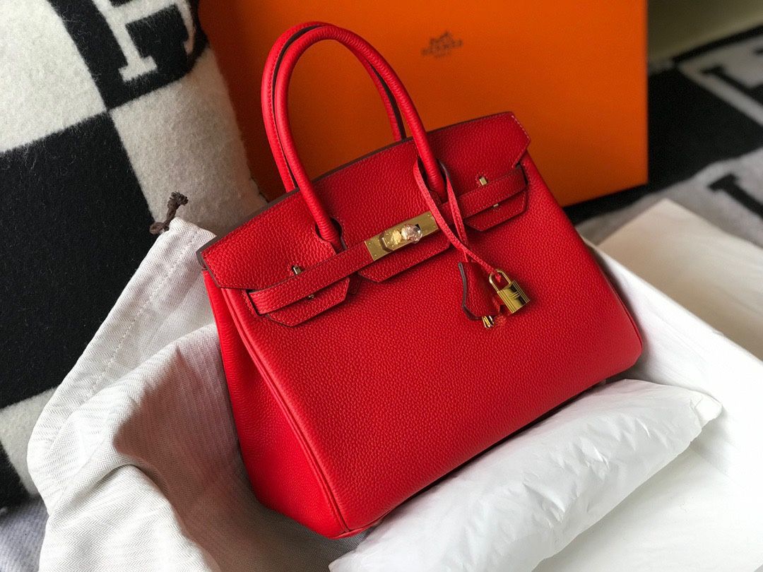 Hermes Birkin 30 Bag in Red Clemence Leather with GHW