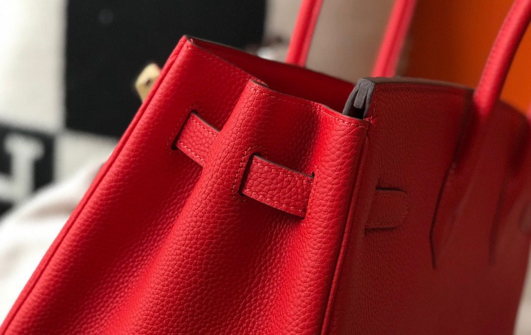 Hermes Birkin 30 Bag in Red Clemence Leather with GHW