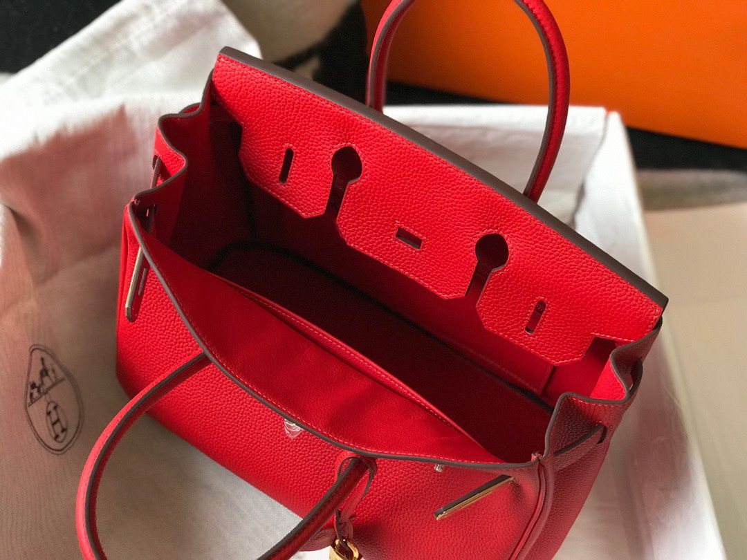 Hermes Birkin 30 Bag in Red Clemence Leather with GHW