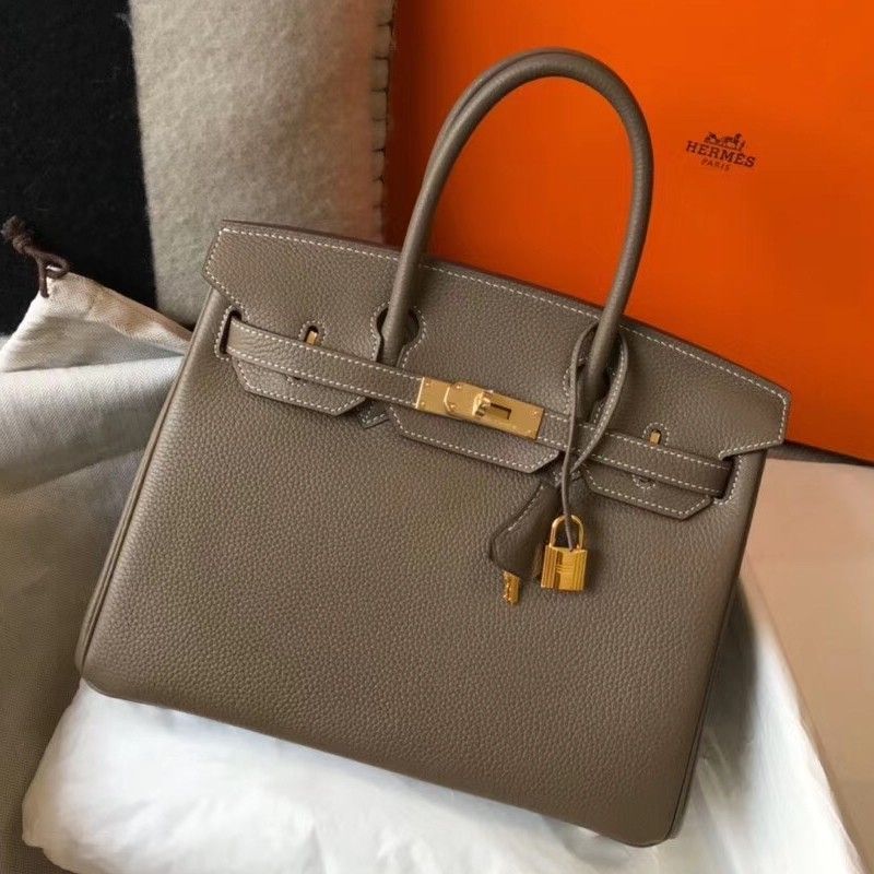 Hermes Birkin 30 Bag in Taupe Grey Clemence Leather with GHW