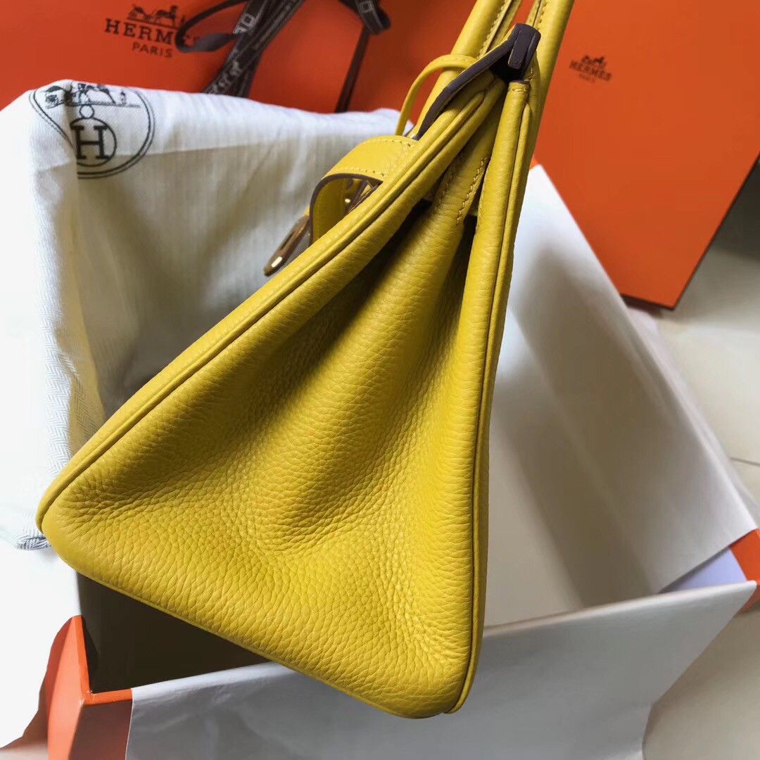 Hermes Birkin 30 Bag in Yellow Clemence Leather with GHW