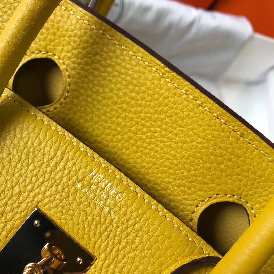 Hermes Birkin 30 Bag in Yellow Clemence Leather with GHW