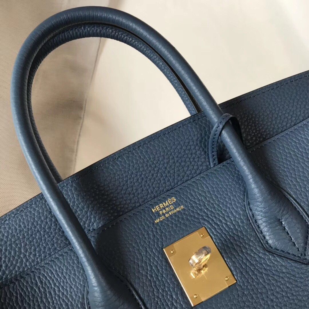 Hermes Birkin 35 Bag in Blue Agate Clemence Leather with GHW