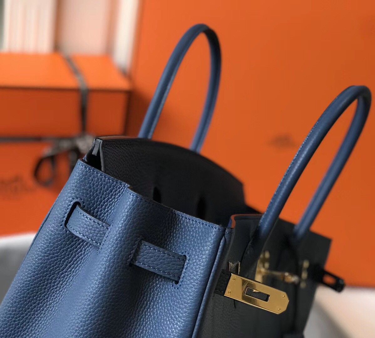 Hermes Birkin 35 Bag in Blue Agate Clemence Leather with GHW