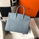 Hermes Birkin 35 Bag in Blue Lin Clemence Leather with GHW