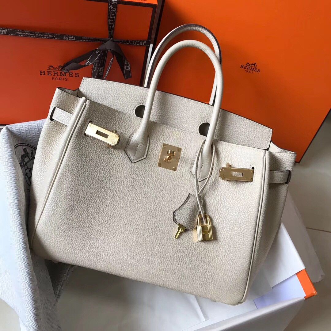 Hermes Birkin 35 Bag in Beton Clemence Leather with GHW