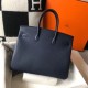 Hermes Birkin 35 Bag in Navy Blue Clemence Leather with GHW