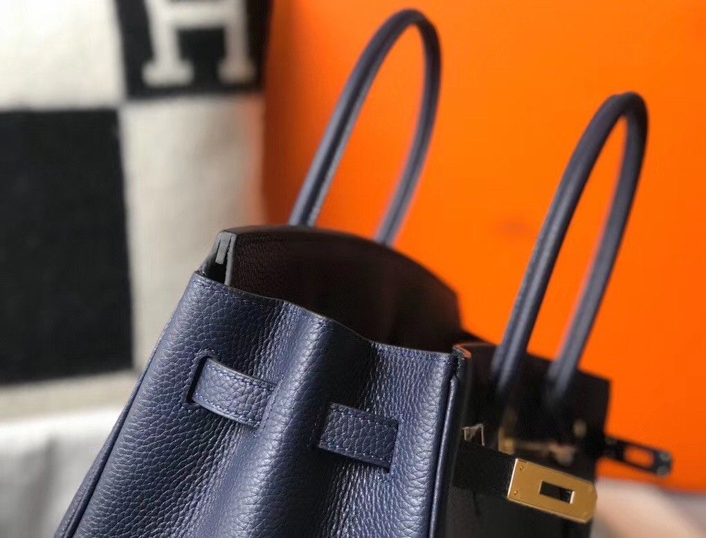 Hermes Birkin 35 Bag in Navy Blue Clemence Leather with GHW