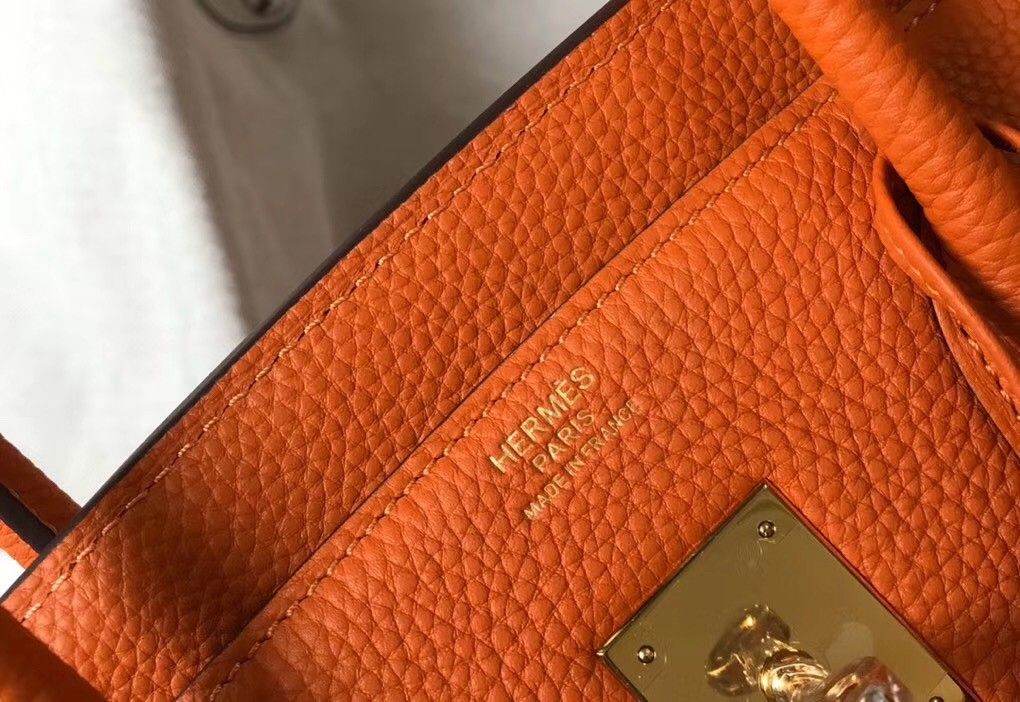 Hermes Birkin 35 Bag in Orange Clemence Leather with GHW